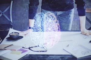 Graphic of brain on desk