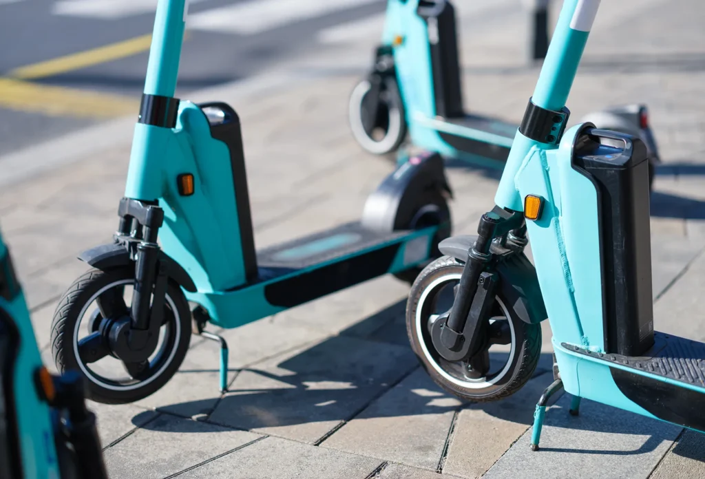 Closeup of e scooters